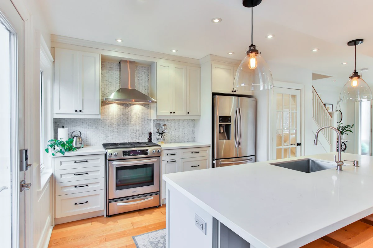 Pre-assembled kitchen cabinets installed